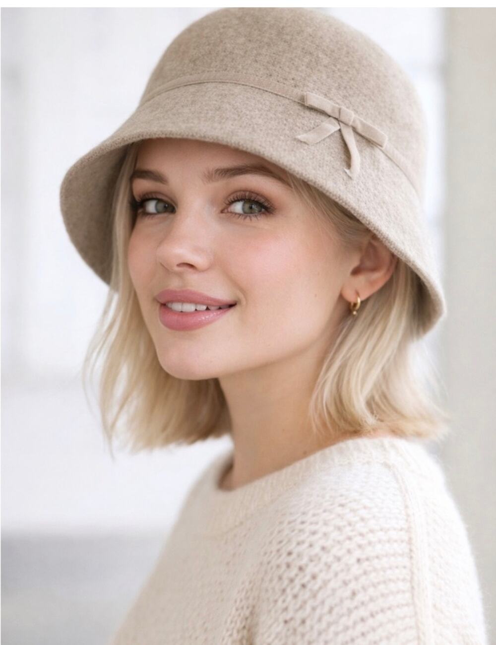 Y2K Gap Rabbit Hair Wool Bucket Hat winter Nude M/L